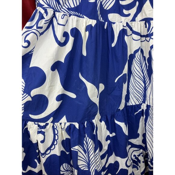 L La Double J Jennifer Jane Marea Blu Blue White Print Dress - Picture 6 of 6